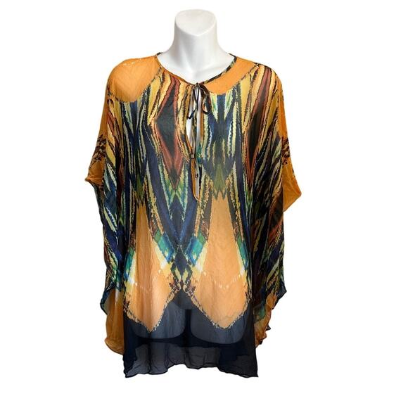 Vix by Paula Hermanny 100% silk abstract print sheer cover up tunic size small - Picture 1 of 6